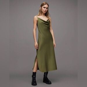 ALLSAINTS Elegant Olive Green Slip Dress